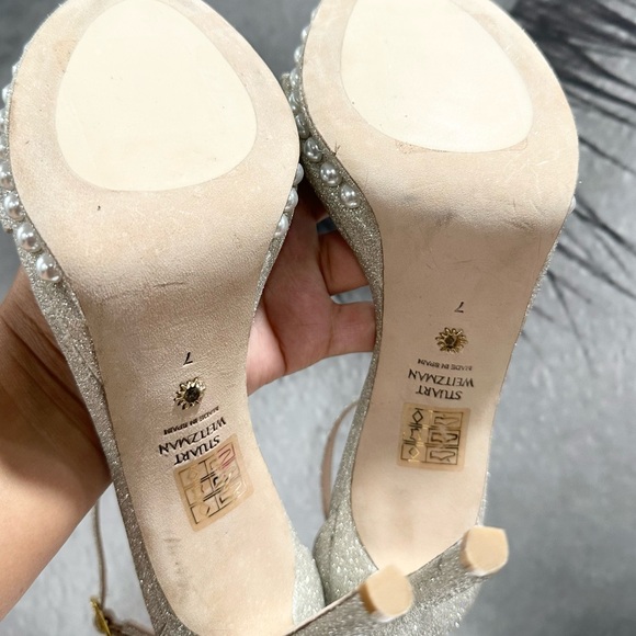 🌹STUART WEITZMAN🌹 Nudistdisco Imitation Pearl Glitter Sandal Size: 7 - Picture 12 of 12